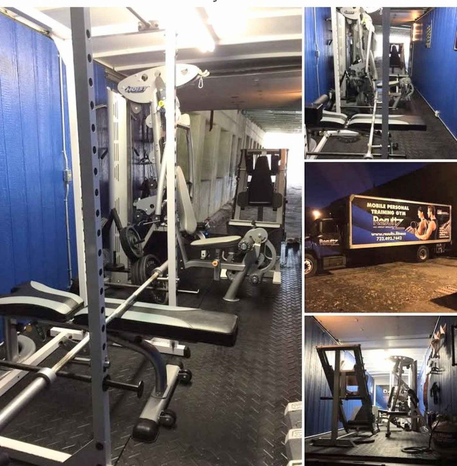 Resultz mobile personal training gym truck with All About Results wording